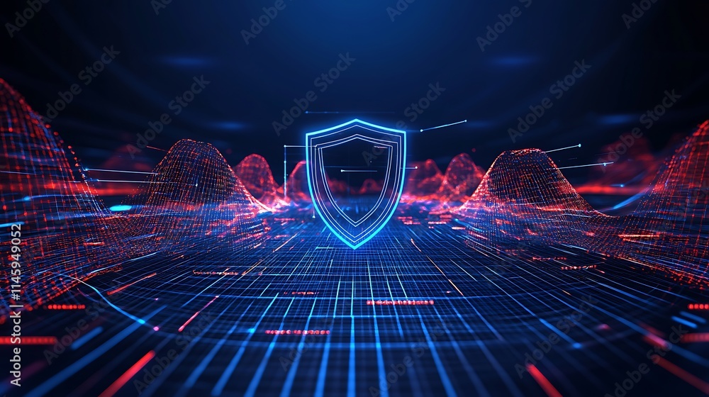 Poster abstract digital shield protection with futuristic data visualization and cybersecurity technology e