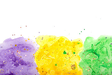 Watercolor background for Mardi Gras party. Celebration greeting card. © Anna