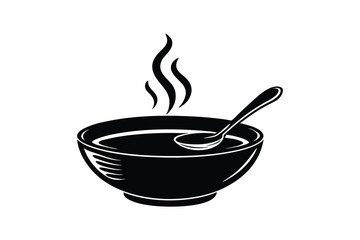 Steaming Bowl of Soup with Spoon - Elegant Black and White Vector Art