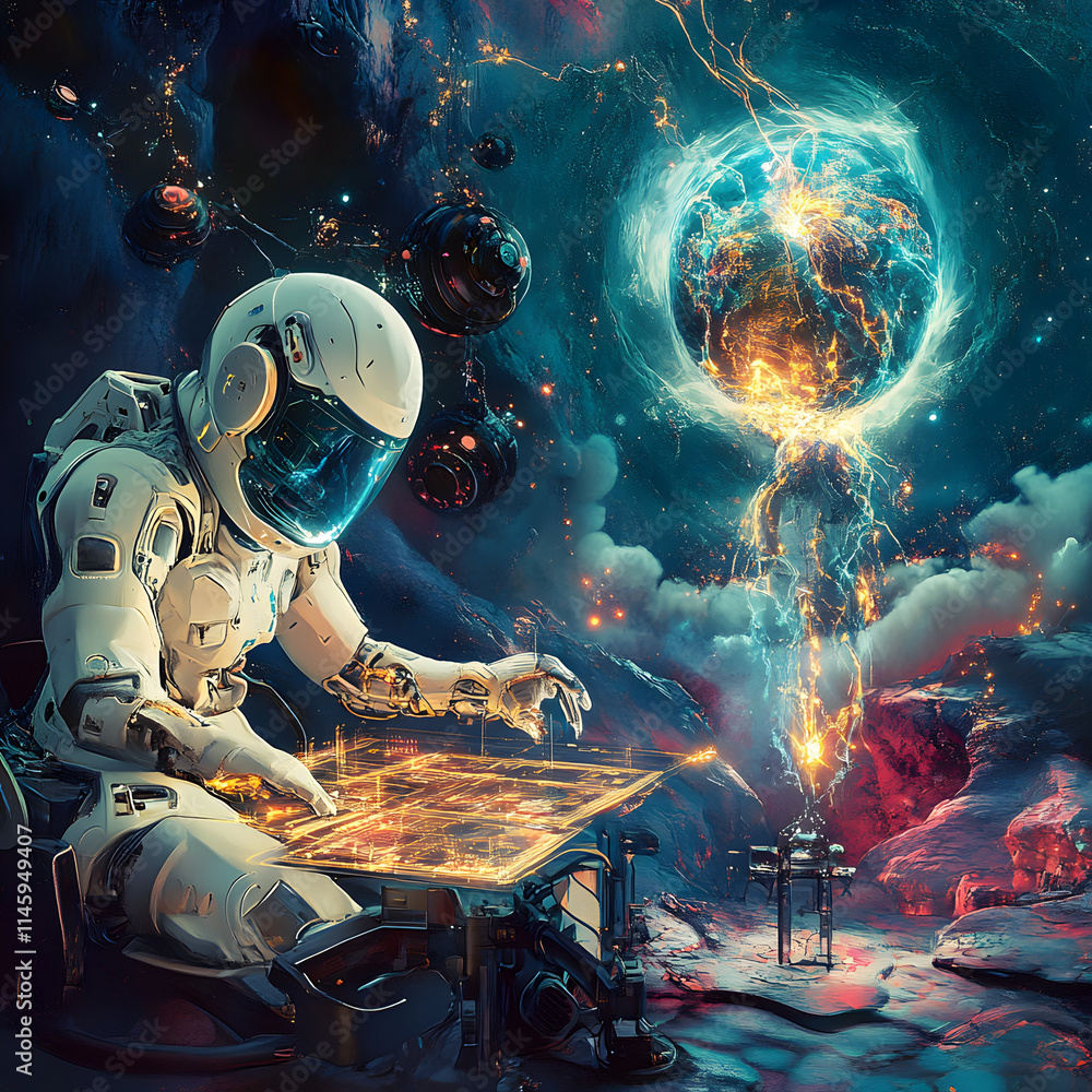Poster exploring ai-powered scientific research discoveries virtual space data analysis platform digital re