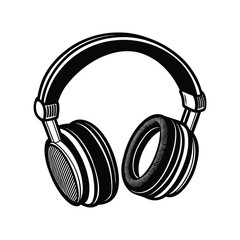 Detailed Black and White Over-Ear Headphones Vector Illustration for Music and Tech Designs
