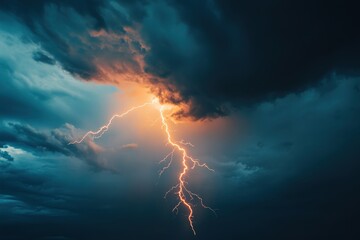 Detailed Image Capture of a Striking Bright Lightning Bolt for Use in Nature and Weather Projects