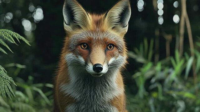 Detailed close-up of a fox in a lush forest during daylight hours capturing its expressive eyes and striking fur patterns