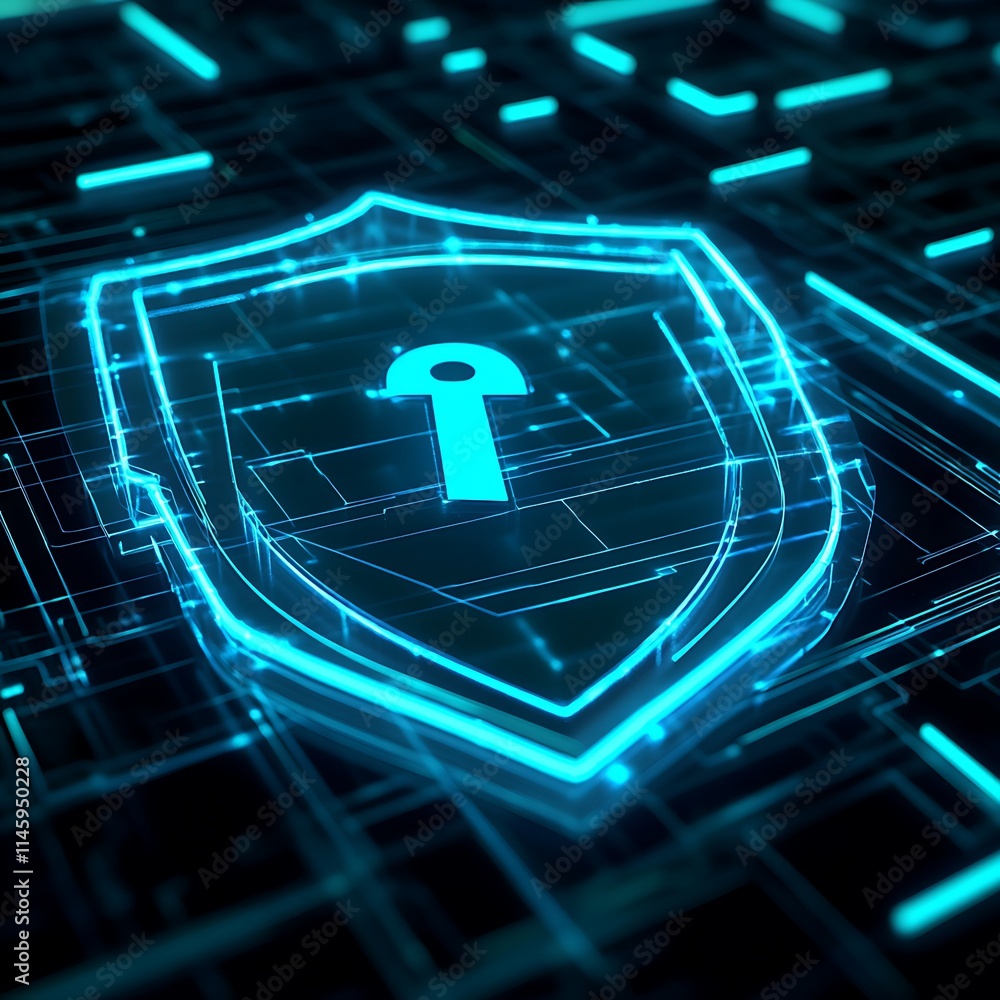Aufkleber blue shield icon with keyhole on abstract digital circuit background for cybersecurity concept