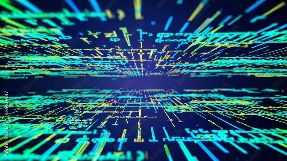 Aufkleber abstract digital data flow with vibrant green and blue lines creating a futuristic effect.