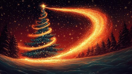 Obraz premium Magical Christmas Tree with Sparkling Stardust Trail in Winter Wonderland