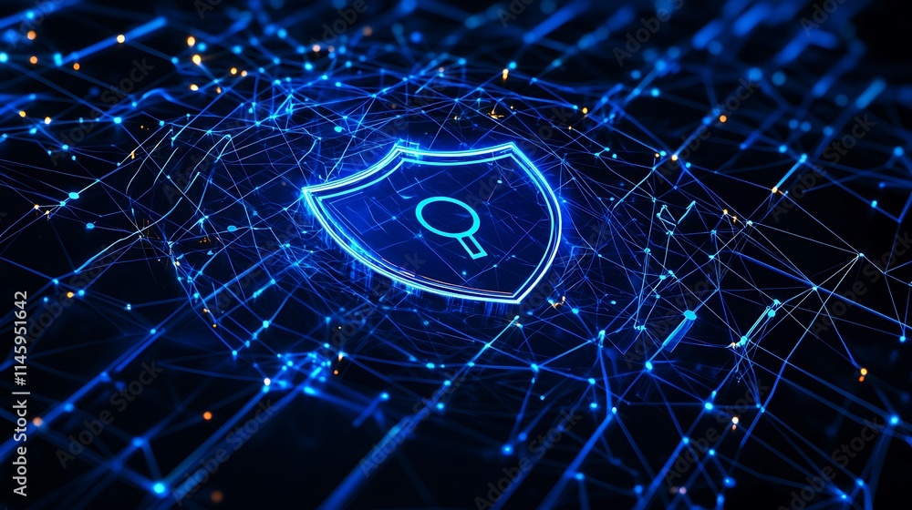 Poster digital security shield symbol on abstract background representing data protection and cybersecurity
