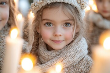 A group of little girls standing in a line, possibly at an event or ceremony