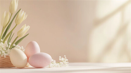 Fototapeta premium Easter Banner or Background, Soft Pastel Colors