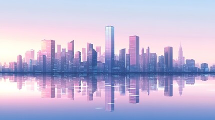 Obraz premium tranquil cityscape at dawn with skyscrapers reflecting first light