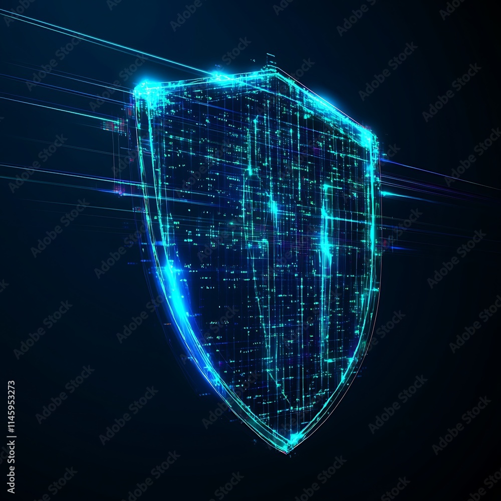 Aufkleber digital shield concept with glowing neon effect on dark background representing cybersecurity protec