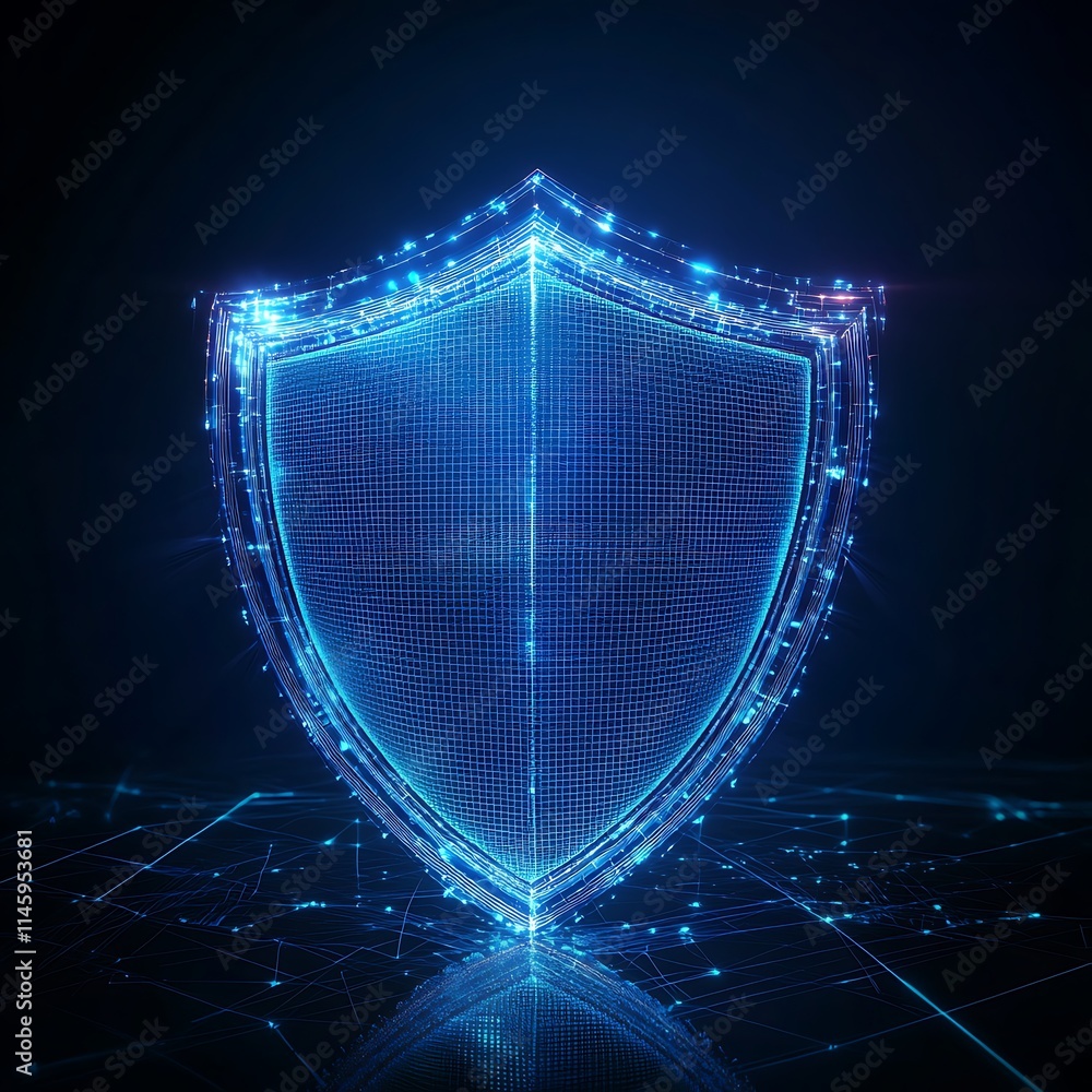 Poster digital shield icon in abstract technology background representing cybersecurity and protection conc