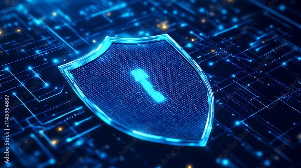 Aufkleber digital shield icon with glowing effects on data network background for cybersecurity concepts