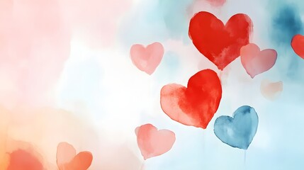 Watercolor Hearts Floating in Pastel Sky