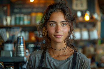 Generative AI Barista Crafting Espresso in Urban Cafe with Focus on Coffee Preparation and Brewing