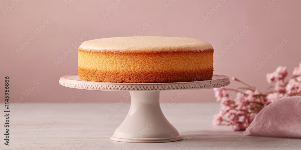 Poster a circular cake is situated in front of a cake display stand, ready to be showcased and enjoyed. the