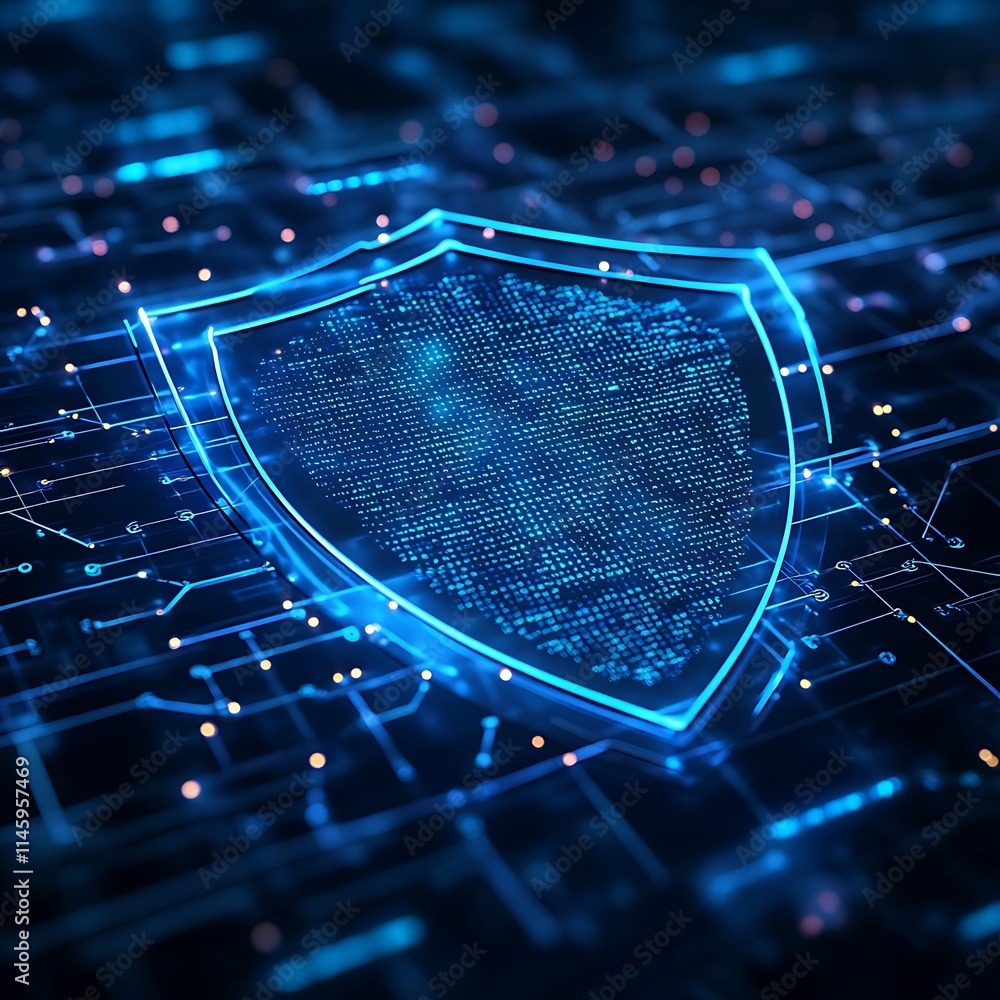 Aufkleber digital shield symbolizing cybersecurity protection in a technological abstract background