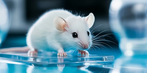 Laboratory mouse engaged in a scientific experiment, showcasing the crucial role of the mouse in laboratory settings for research and discovery. The laboratory mouse is essential for scientific