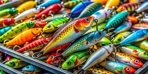 Close-Up of Vibrant Fishing Lures in Tackle Box - Angler's Dream Collection