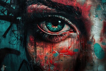Fototapeta premium A detailed view of a person's eye as depicted in a painting, potentially useful for art-related or creative projects