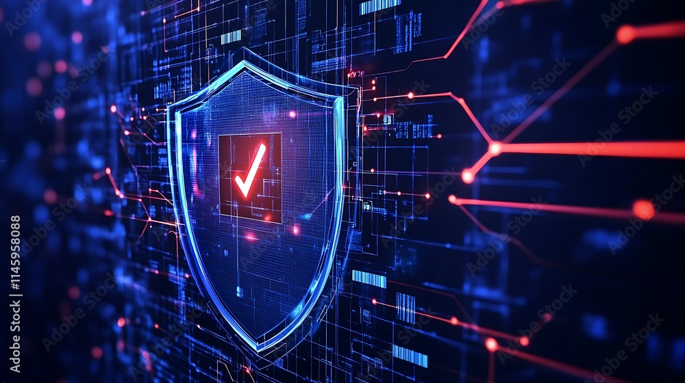 Aufkleber digital shield with check mark, cybersecurity concept in futuristic tech background