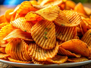 Close-Up Potato Chip Crumbs: Worm's Eye View Photography - High-Resolution Image, Food Photography, Texture, Detail, Snack Food