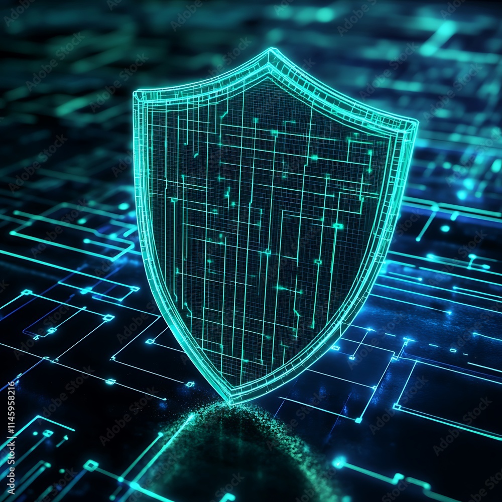 Fototapete digital shield with circuit patterns symbolizing cybersecurity and modern technology themes