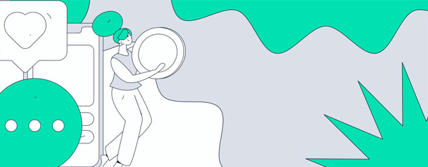 Use red envelopes to attract new customers and promote activity. Flat vector character concept illustration
