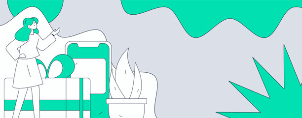 Use red envelopes to attract new customers and promote activity. Flat vector character concept illustration
