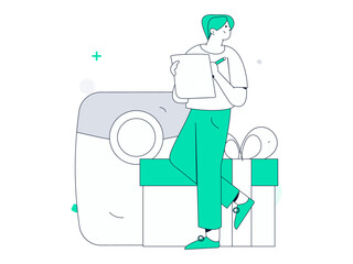 Use red envelopes to attract new customers and promote activity. Flat vector character concept illustration
