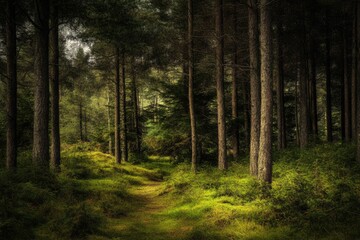 Obraz premium A winding path through dense forest foliage