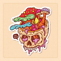 Moldy Skull Hand Drawn Color Vector Doodle Illustration