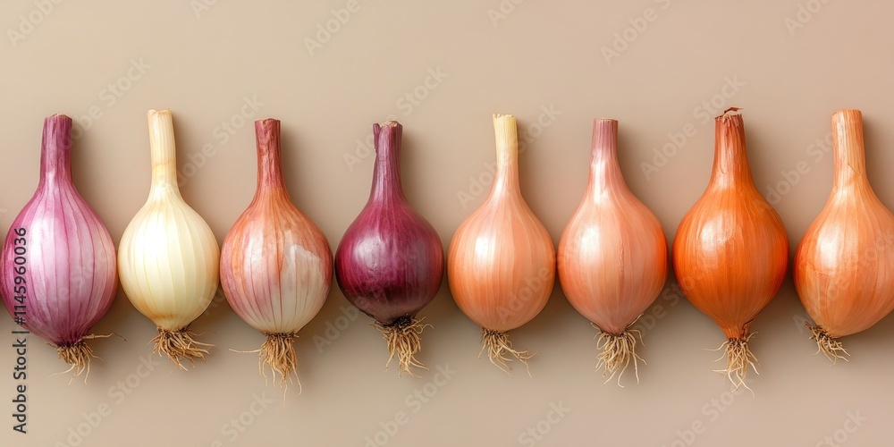 Poster a collection of shallots arranged for cooking spices. this view of shallots highlights their importa