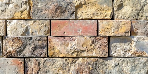 Close up of a textured brick wall background, highlighting the intricate details and patterns of the brick wall. This close up captures the character and appeal of the brick wall design.