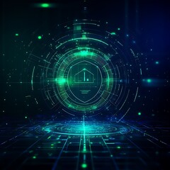 Fototapeta premium Futuristic Cyber Security Concept With Data Protection Shield And Digital Interface Elements