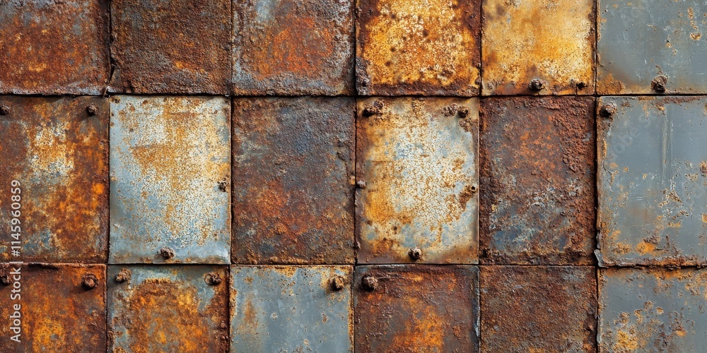 Poster rusty metal textures on a weathered wall create a striking background showcasing unique patterns of 