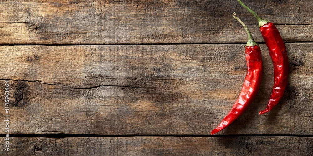 Poster red chili placed on a rustic wooden background creates a vibrant visual. this red chili adds a pop o