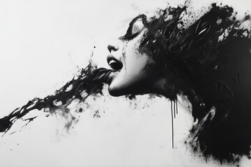 A close-up shot of a woman's face with her mouth open in shock or surprise
