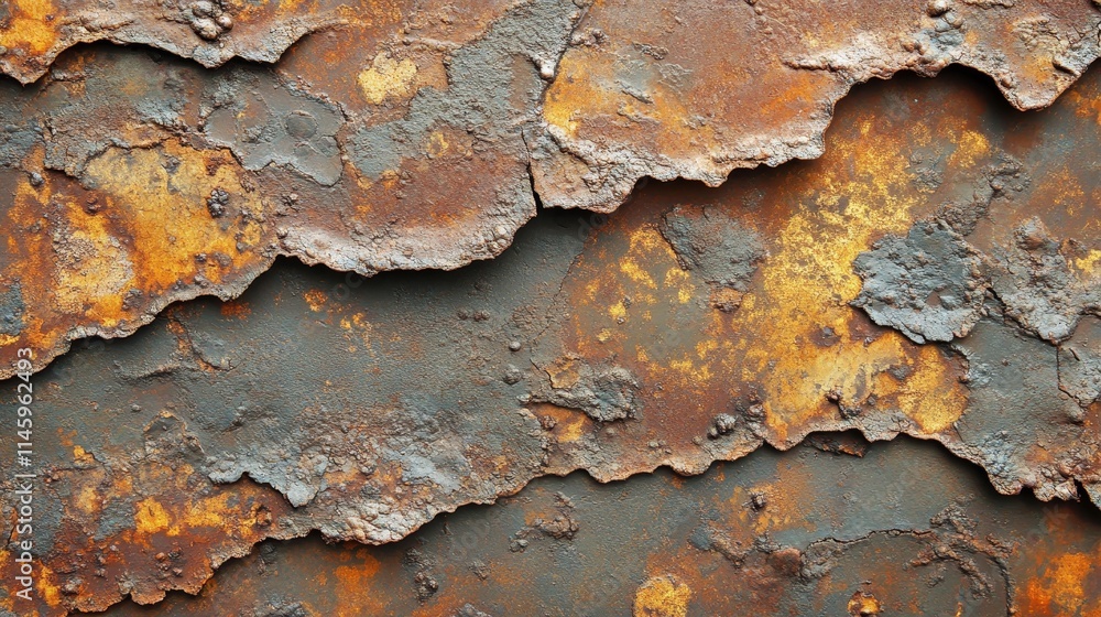 Poster close up view of a rusty surface showcasing intricate metal texture, highlighting the distinctive fe