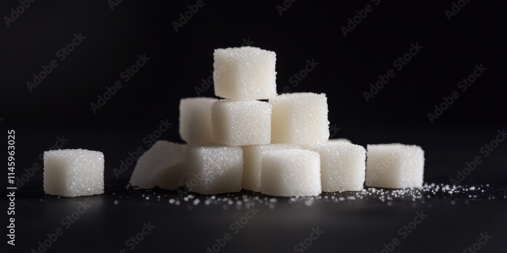 Poster cube sugars displayed on a black background create a striking visual. the cube sugars contrast beaut