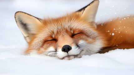 Obraz premium A red fox sleeping in the snow, Generative AI 