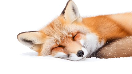 Obraz premium A red fox sleeping in the snow, Generative AI 