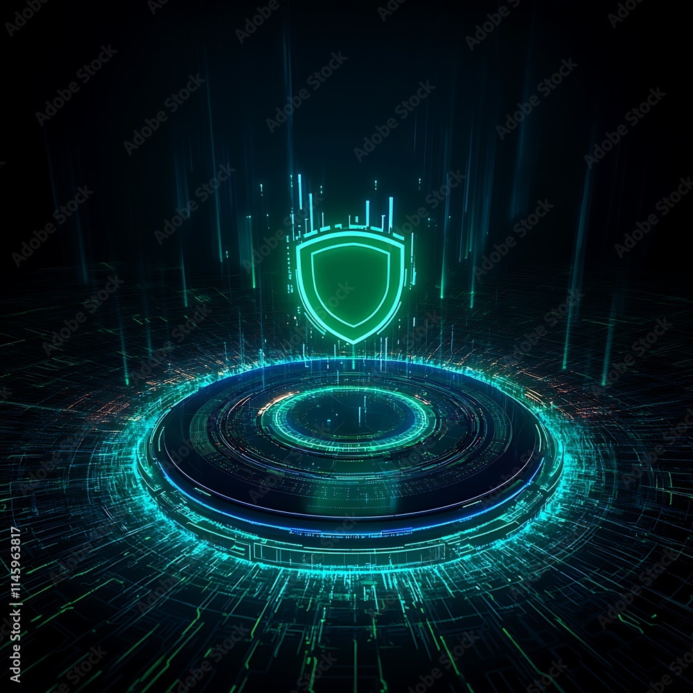 Aufkleber futuristic digital shield concept in neon colors with abstract data streams and technology backgroun