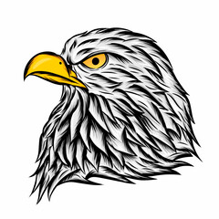 The eagle head vector with a distinctive side view provides a sharp and focused impression. The sharp details of the feathers and the yellow color of the beak make this vector look alive.