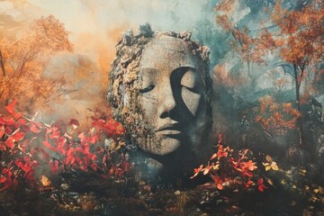 A portrait of a person amidst a dense forest, suggesting isolation and connection with nature