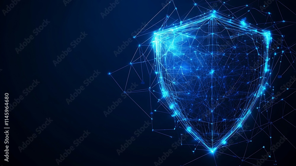Poster futuristic digital shield design representing cyber security concept in technology space background