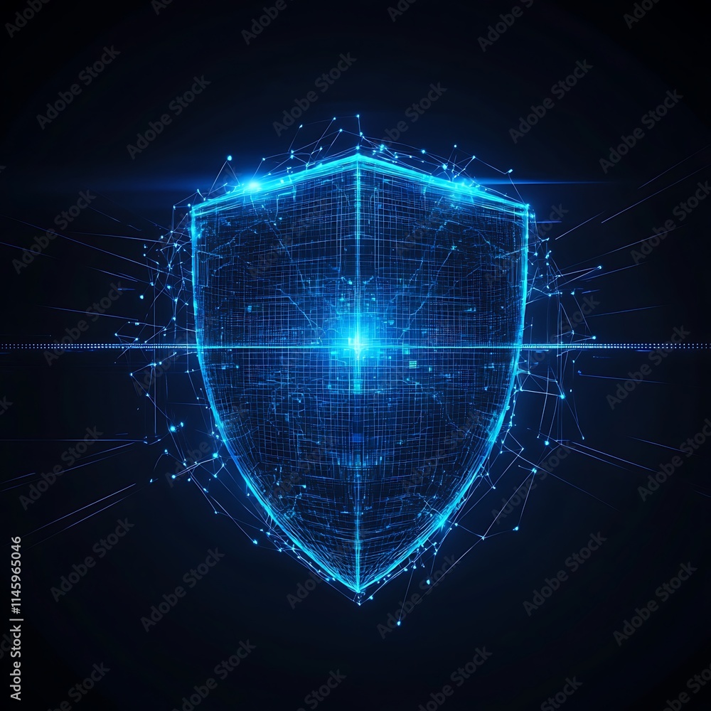 Aufkleber futuristic digital shield icon representing cybersecurity and data protection in high-tech environme