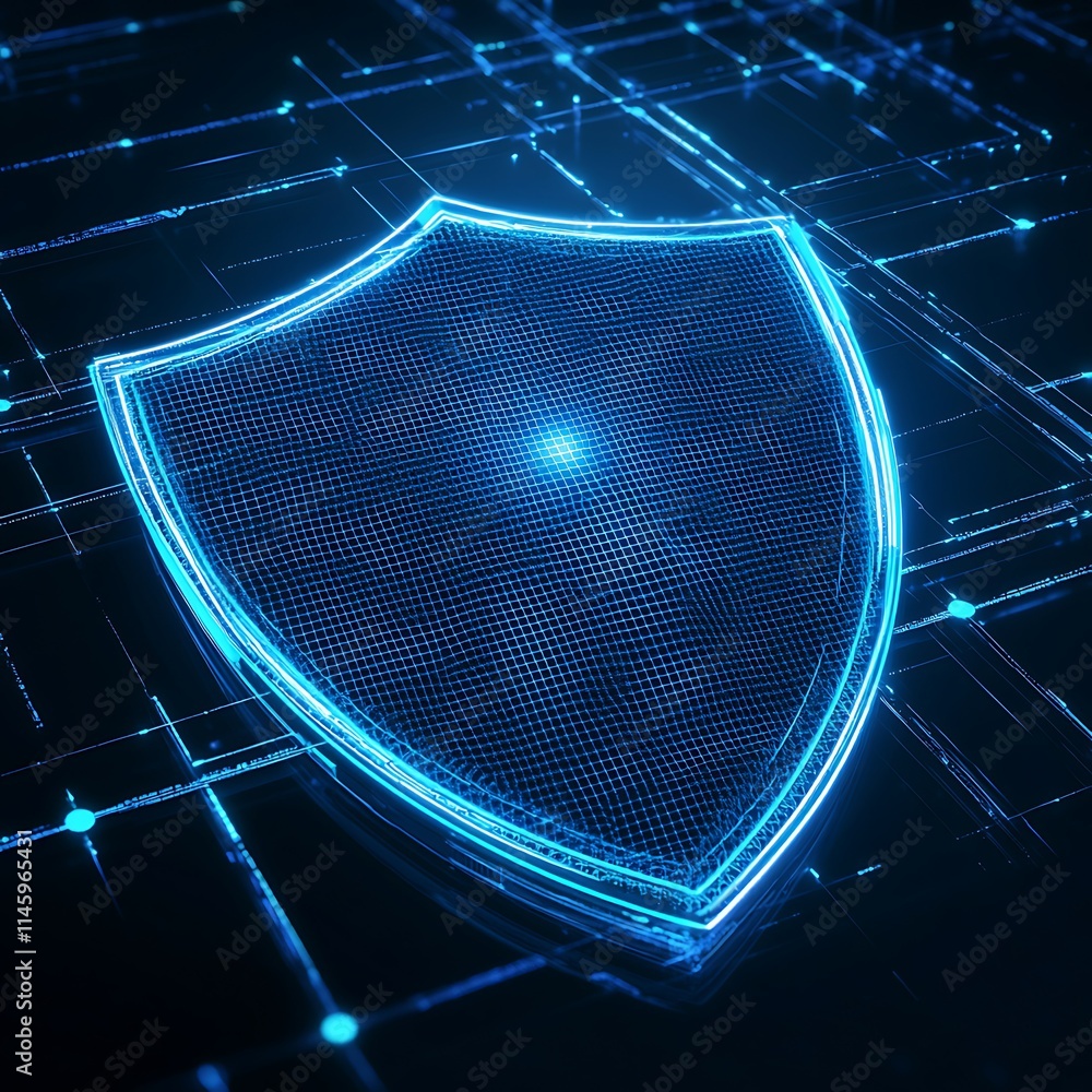 Aufkleber futuristic digital shield icon with glowing lines and grid background for cybersecurity concept