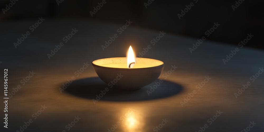 Poster candle casting light on a saucer while creating a subtle creeping shadow, showcasing the interplay o