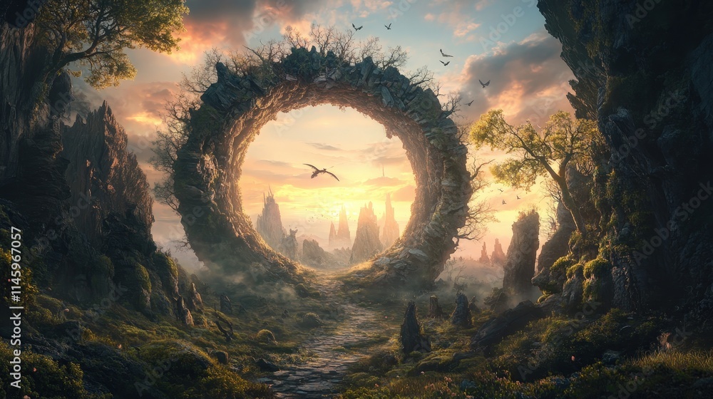 Poster a world where the very concept of time doesn't exist, and creatures traverse landscapes that loop an